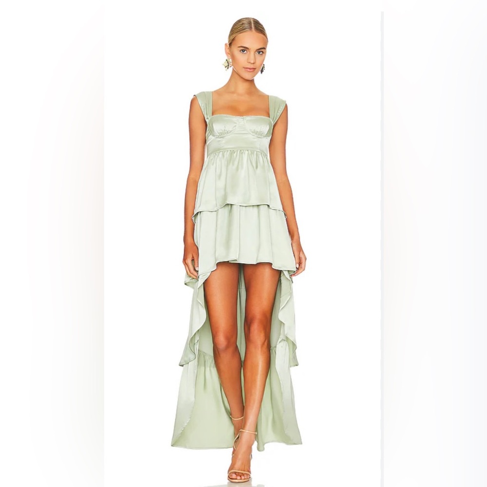 We Wore What Fog Green Satin High Low Maxi Dress Size 0